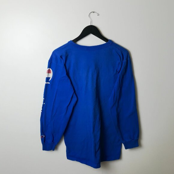 Vintage 90s Champion T Shirt Blue Large L USA Graphic Tee Long Sleeve Solid - Picture 15 of 16